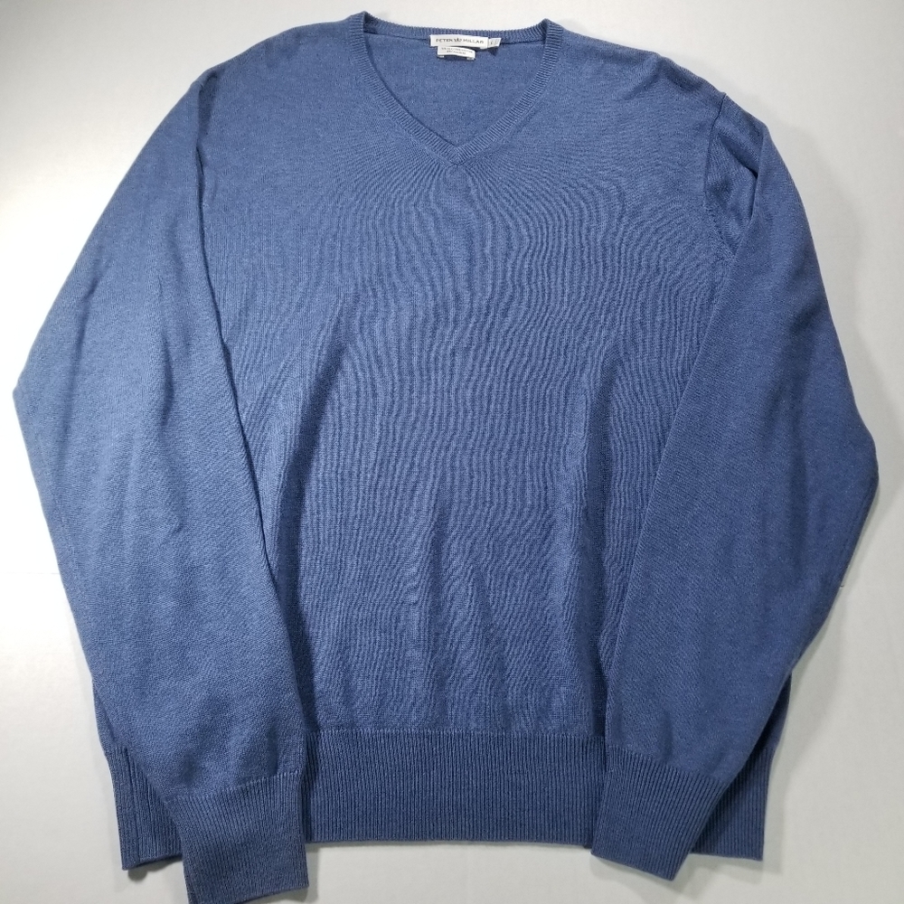 Peter Millar Sweater Men Size Large Blue Silk Blend V Neck Crown Golf